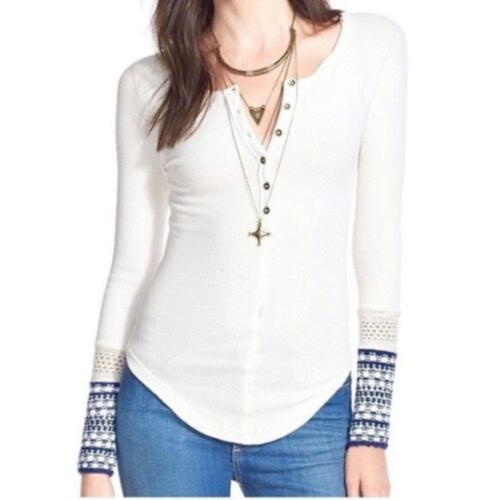 Free People Newbie Ski Lodge Knit Cuff Thermal Henley